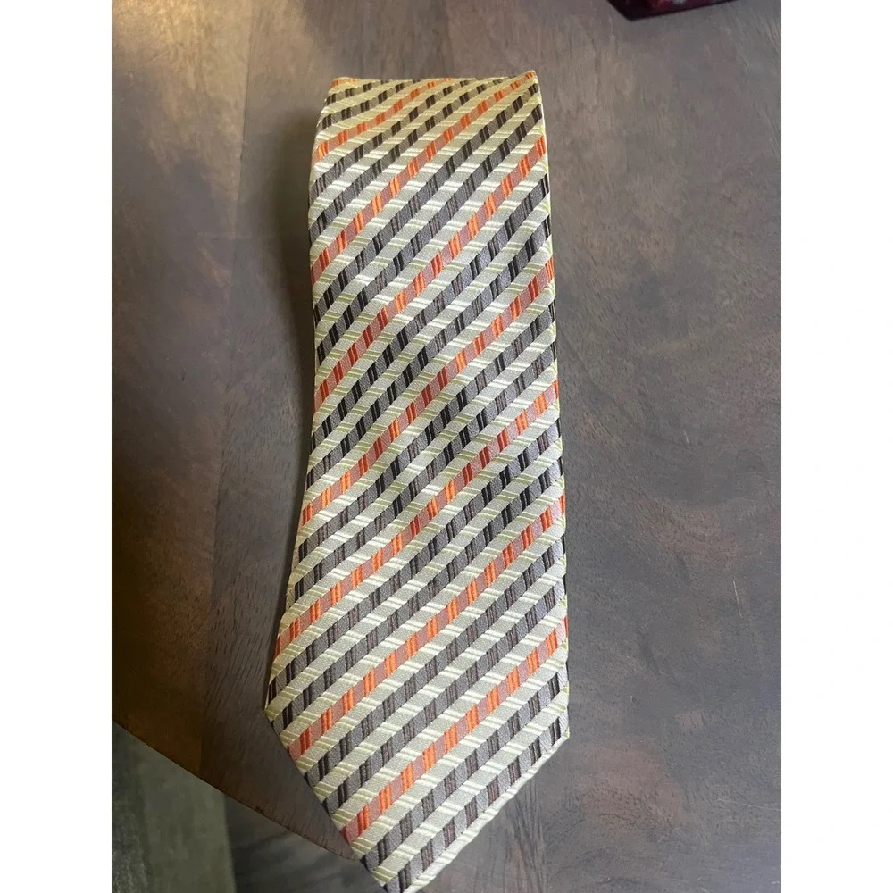 Unbranded Mens Necktie Hand‎ Made Diagonal Stripe Orange One Size